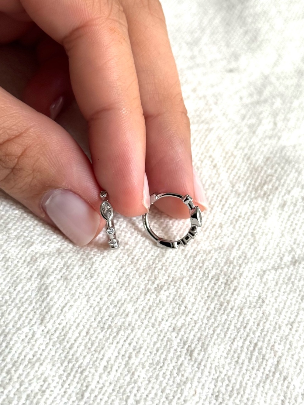 NEW! Gold Plated CZ Huggie Hoop Earrings - Silver - Picture 4 of 6